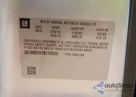 2011 Chevrolet Impala Lt z USA, uszkodzony, nr VIN 2G1WB5EK7B1100558